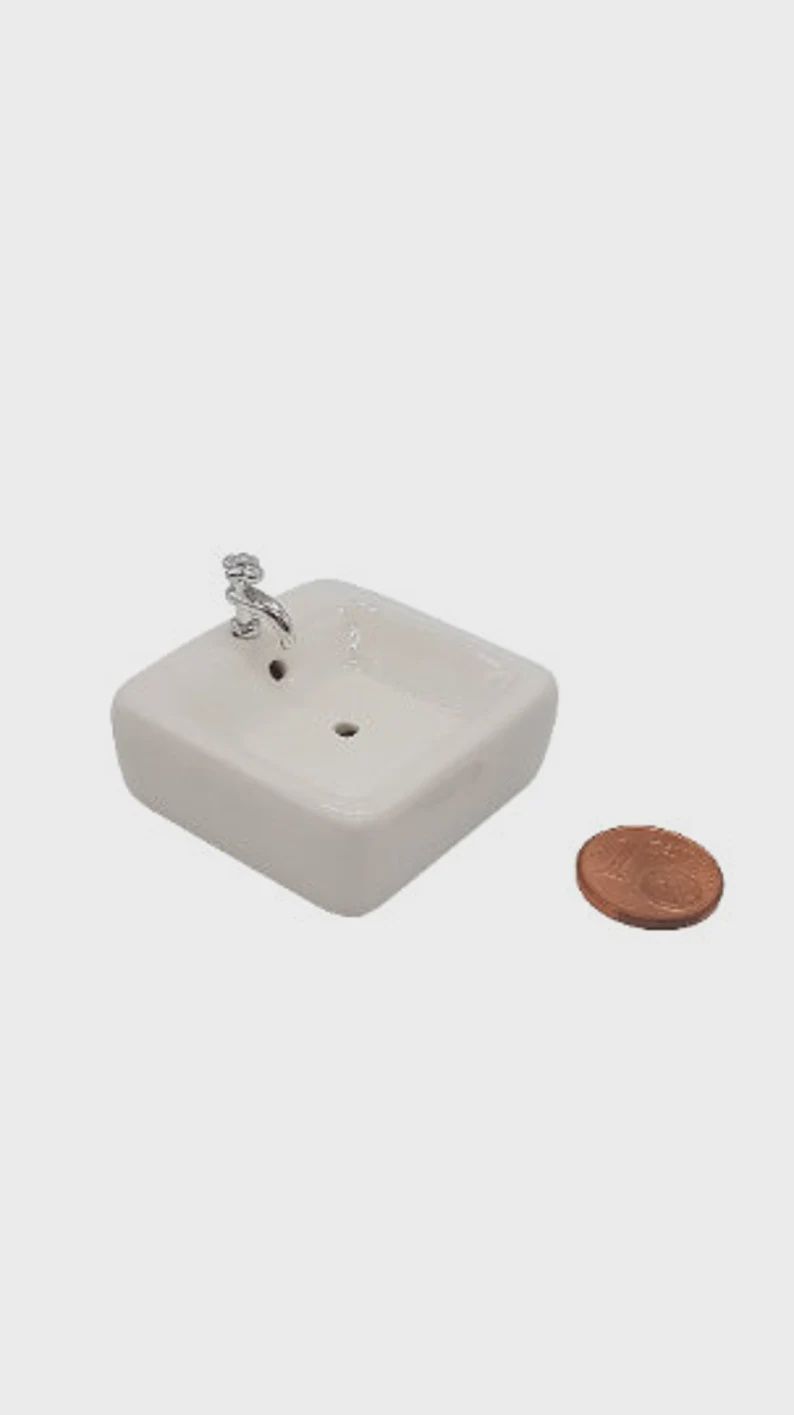Miniature Dollhouse Square Ceramic Sink - 1/12 Scale mc04725