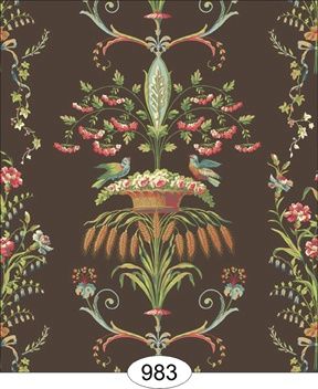 Neoclassical Wheat Bird Floral - Brown WAL0983
