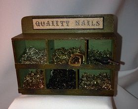 Old Nail Bin with Nails, Scoop and Sack otl136