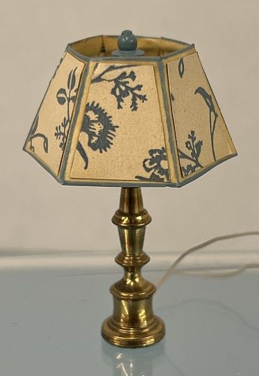 Metal Lamp with Blue Floral Hexagon Shade MC031476