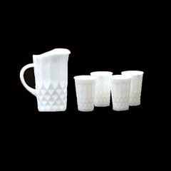 Milk Glass Pitcher and Four Glasses cb7992