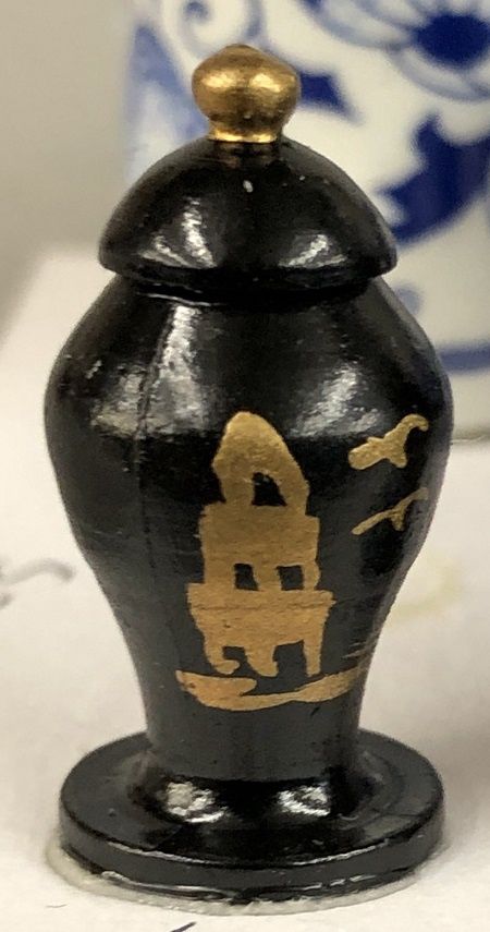 Oriental Black Urn with Pagoda VASES292021I