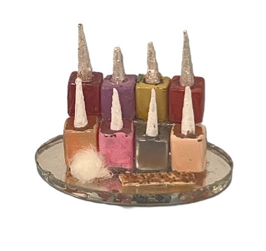 Oval Mirrored Vanity Tray with Nail Polish, Cotton, and Nail File mc031114