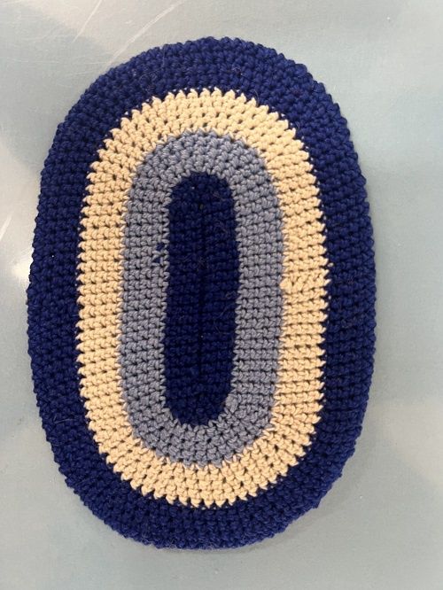 Oval Navy, Light Blue, and White Hand Stitched Rug mc277x