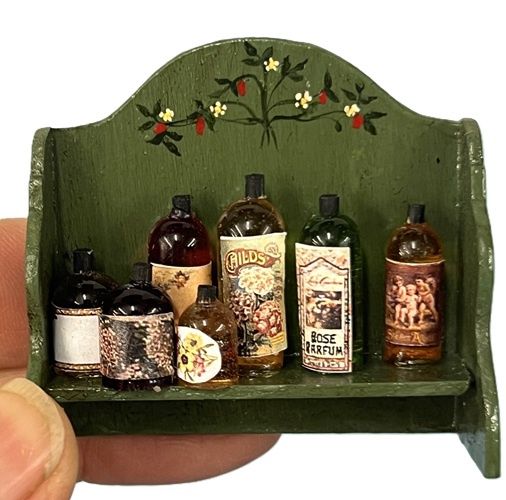 Painted Shelf with Bottles of Perfume and Lotions mc378x