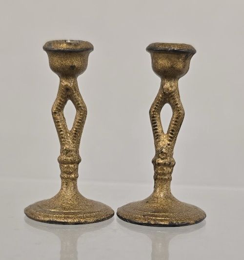 Pair of Antiqued Gold Tone Candlesticks LH905