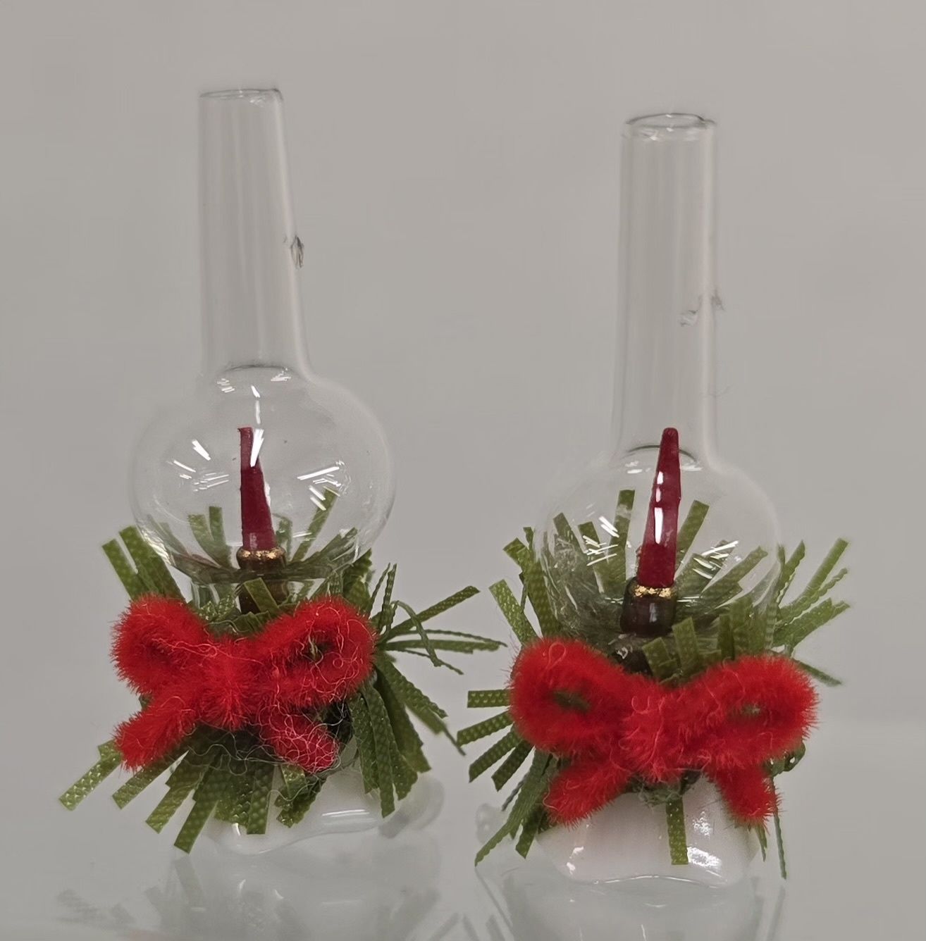 Pair of Christmas Candlesticks With Glass Hurricane Globes ala079