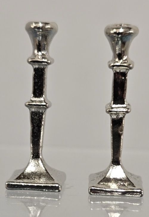 Pair of Silver Tone Column Candlesticks azs9422