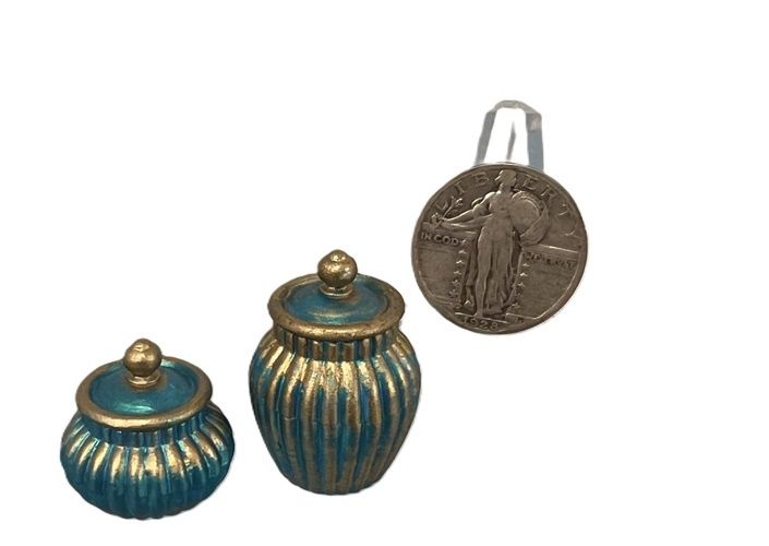 Pair of Turquoise and Gold Urns mn482