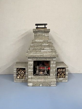 Outdoor Fireplace with Burning Embers and Flame Logs ch22053