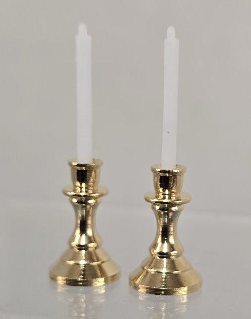 Pair of Brass Candlesticks and Candles mc031170