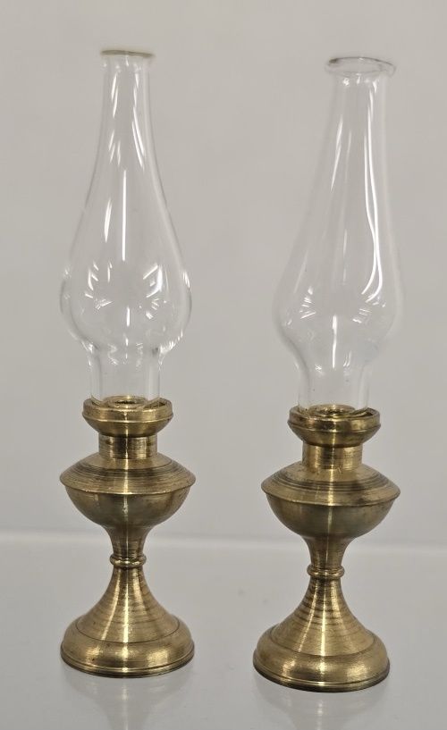Pair of Brass Candlesticks with Glass Chimneys (Globes) mc031208pr