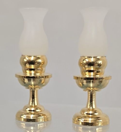 Pair of Gold Tone Candlesticks with Frosted Globes mc031168