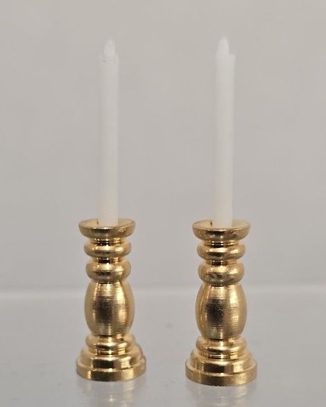 Pair of Small Brass Candlesticks with Candles mc1023x