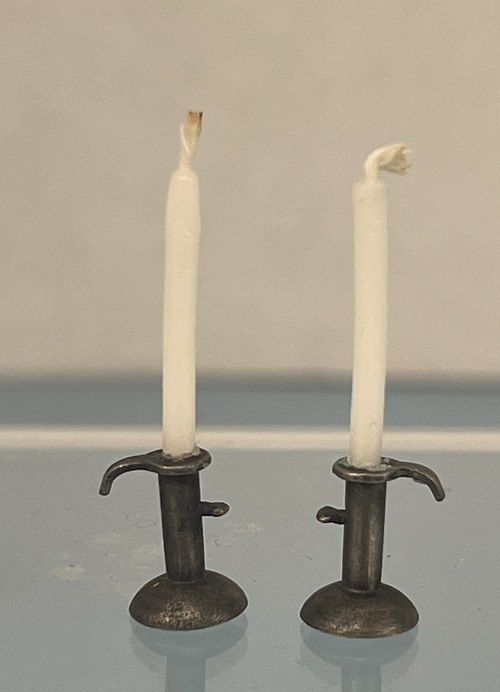 Pewter Candlesticks with candles ala746