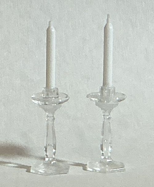Pair of Clear Candlesticks with Candles mc031184