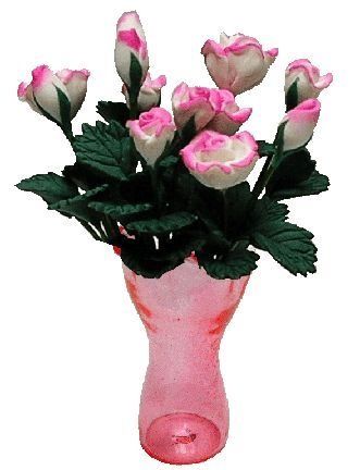 Pink/White Roses in Pink Ruffled Vase bdr266
