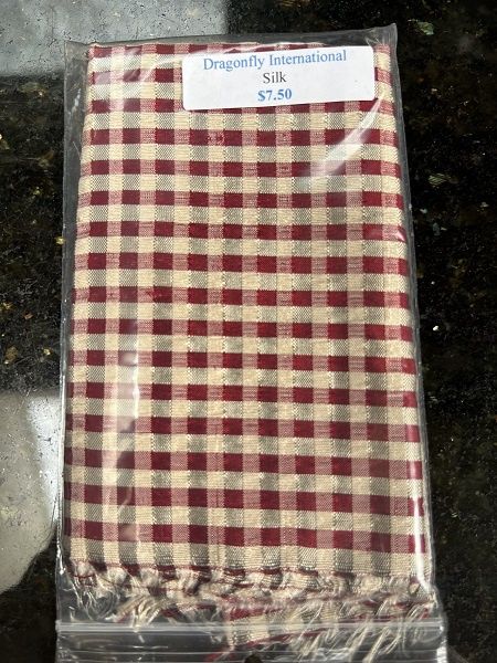 Red and Ecru Check Silk df044
