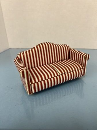 Red and Cream Striped Loveseat mn293