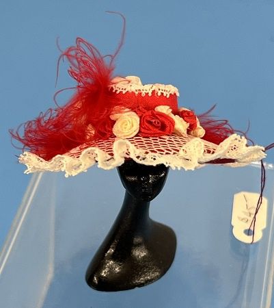 Red Silk Hat with Lace Overlay JG008