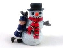 Red/Orange Scarf Snowman with Little Girl in Blue rdsm02