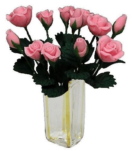 Pink Roses in a square Clear Vase bdr053