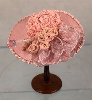 Pink Ribbon Ruching Hat with Elegant Hat Pin kkk003