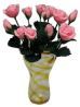 Pink Roses in Amber Ruffled Vase bdr043