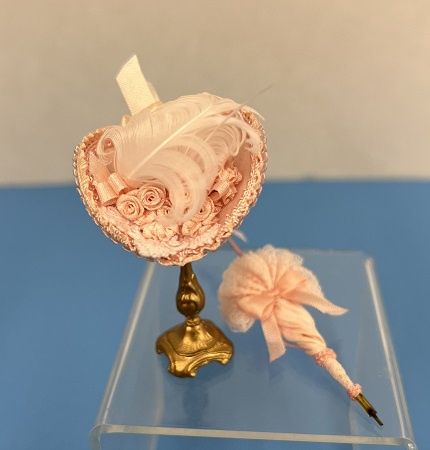 Pink with White Feather Hat and Parasol JG0023