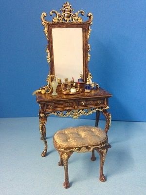 Refinished Bespaq Dresser, vanity set, and Stool jds9259