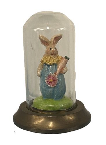 Resin Bunny in Glass Dome with Brass Base bc12