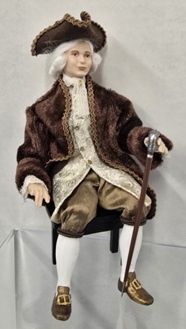Revolutionary War Doll In Tricorn Hat And Brown Velvet Coat mc1473x