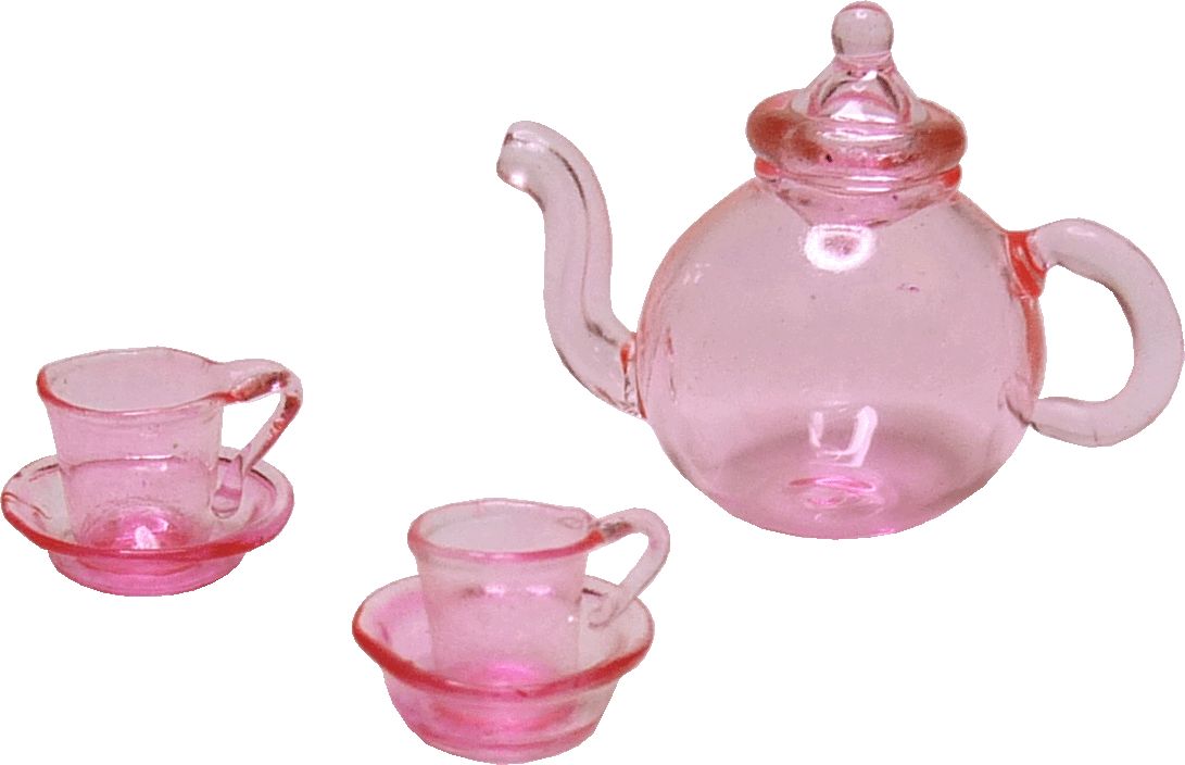 Pink Glass Teapot with 2 Saucers/Cups hb170