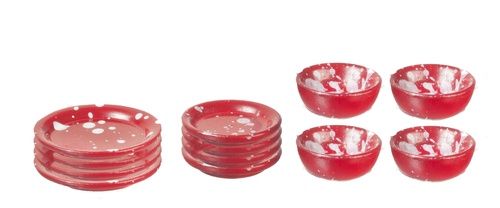 RED SPATTER DISHES/12 im1166r