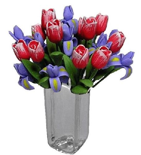 Rose and Iris Arrangement in Glass Vase bdr028