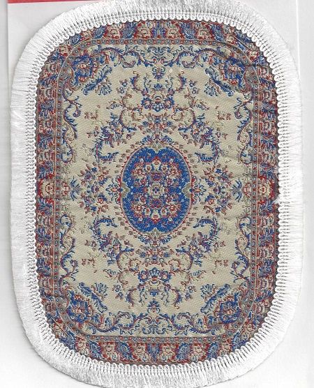 Rounded woven carpet 7 1/2" x 5 1/2" with fringe sam15
