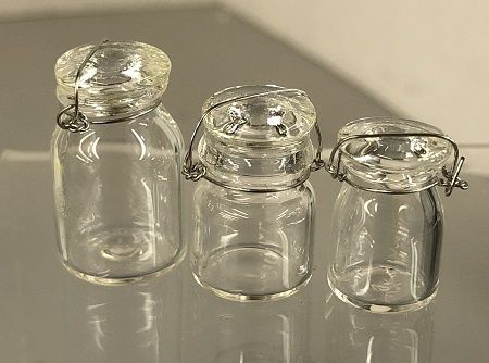 Set of 3 Different Sizes Canning Jars/Wire Lid Holders g1075