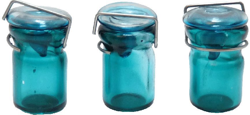 Set of 3 small Glass Canning Jars blue hb362