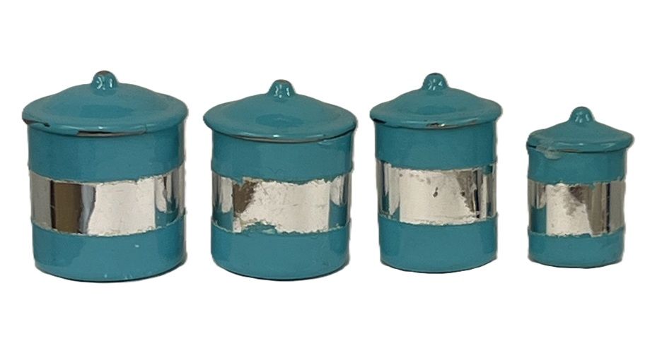 Set of Blue Enamel and Silver Canisters mc1999
