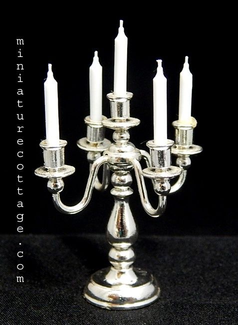 Silver Candelabra w/5 Candles ren111