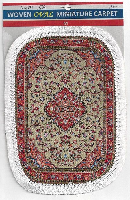 Rounded woven carpet 7 1/2" x 5 1/2" with fringe sam15a