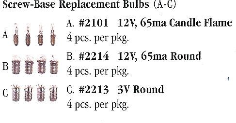 Screw-Base Replacement bulbs (A-C) 3V round HW2213