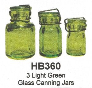 Set of Three Light Green Glass Canning Jars HB360