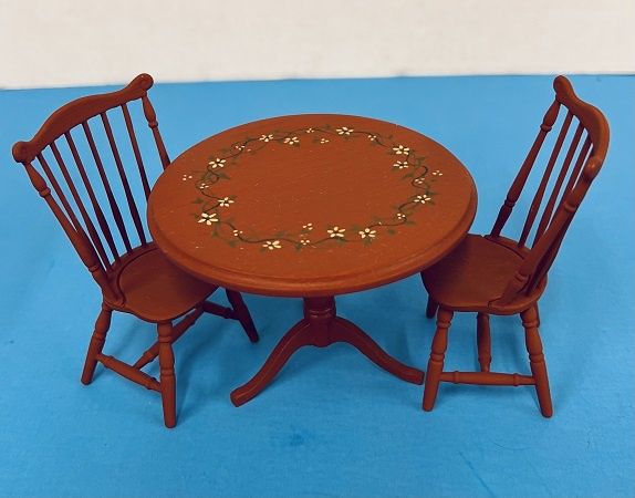 Rustic Wood Table &amp; Chairs with Floral Design Painted on Top ala805
