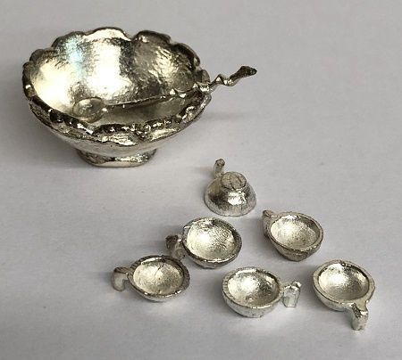 Silver Punch Bowl with Ladle and Cups 912201