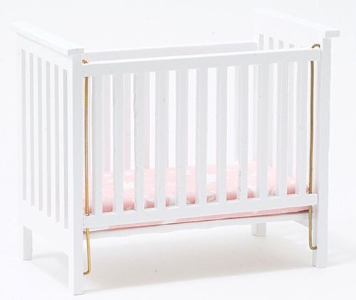 Slatted Nursery Crib - Pink Fabric cl10604