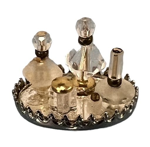 Silver Oval Mirrored Vanity Tray with Perfume Bottles mc031125