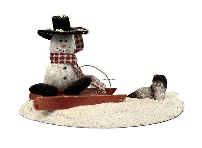 Snowman on Red Sleigh with Dog mc306x