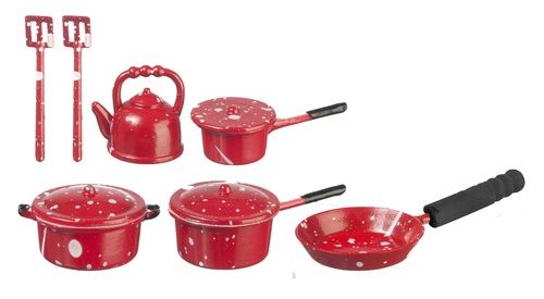 Splatter Ware Pots and Pans Set ( Red Painted Metal) g6108
