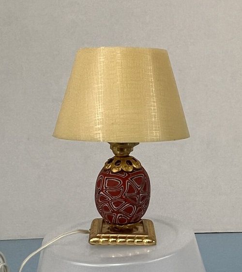 Table Lamp with Variegated Red Base with Brass Trim MC031550